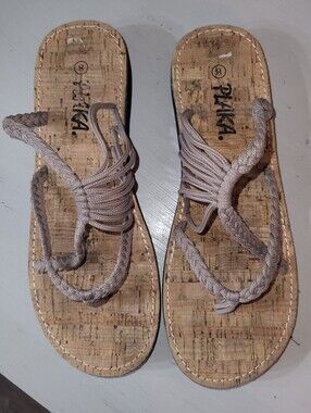 NWOT Plaka Taupe Braided Rope Sandals for Women Sz 8